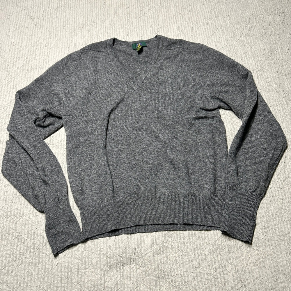 Club Room Mens Gray 100% Lambswool V-Neck Sweater Size Large Raglan Sleeve